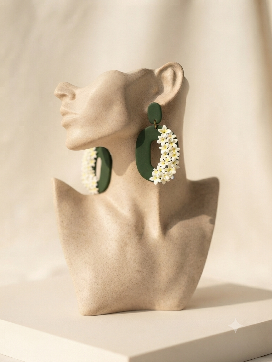 Handmade Polymer Clay Earrings | Tropical Frangipani Statement Dangles | Floral Earrings | Botanical Gift for Her