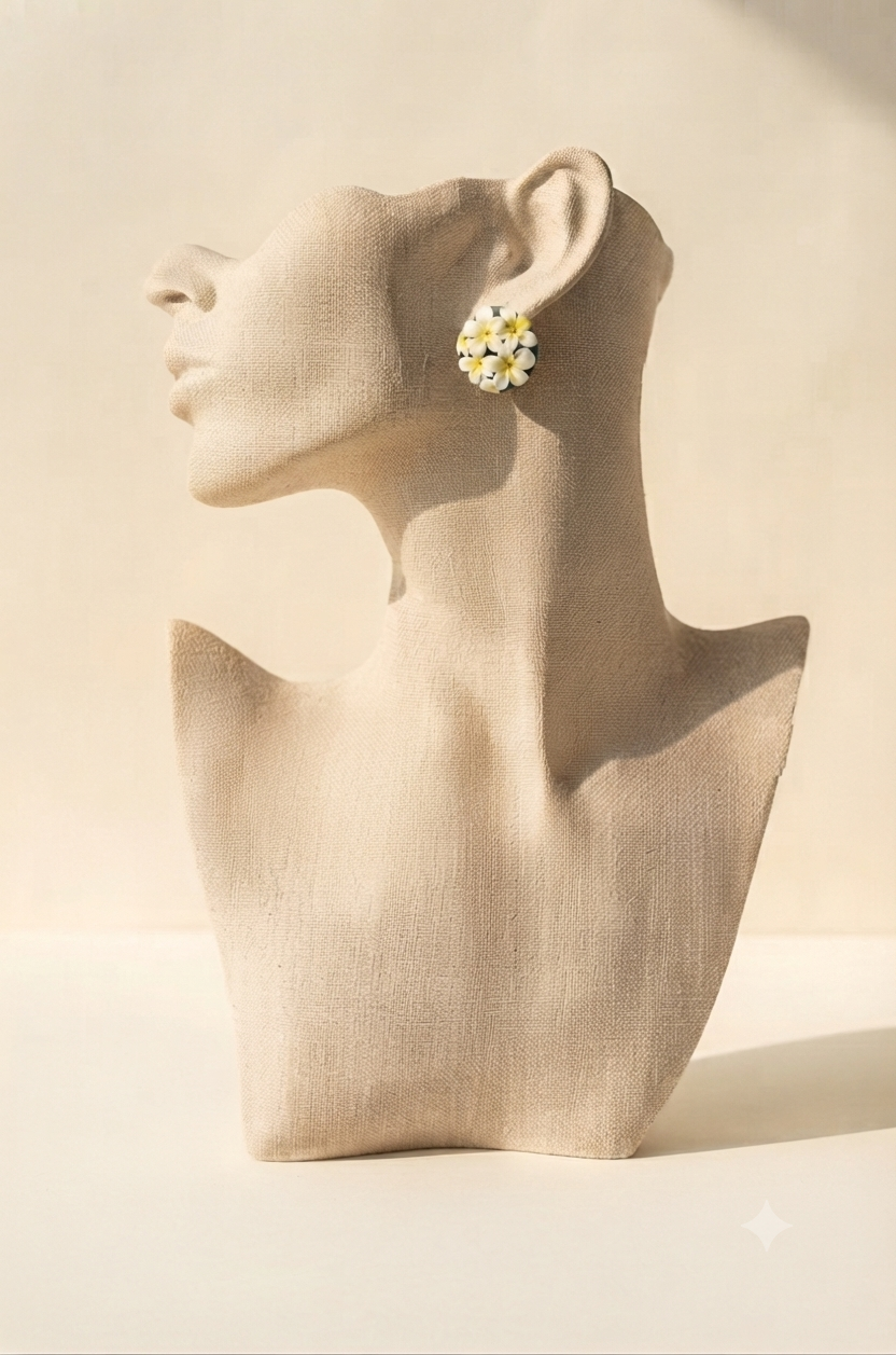 Handmade Polymer Clay Earrings | Frangipani Stud Earrings | Floral Earrings | Tropical Flower Jewellery | Botanical Earrings | Gift for Her