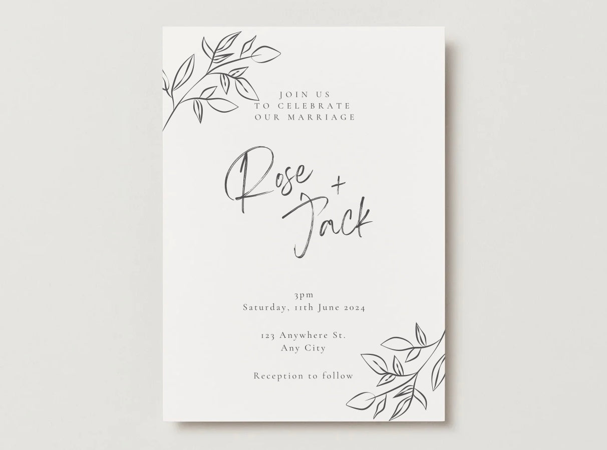 Wedding Invitation Package - Rose + Jack | Editable Wedding Templates | Engagement, Save the Date, RSVP, Menu, Timeline