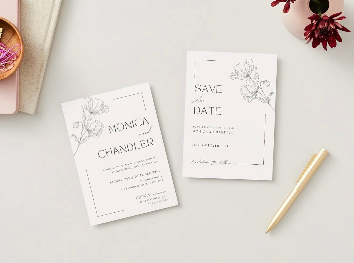 Wedding Invitation Package - Monica + Chandler | Editable Wedding Templates | Engagement, Save the Date, RSVP, Menu, Timeline