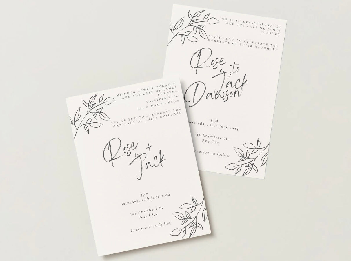 Wedding Invitation Package - Rose + Jack | Editable Wedding Templates | Engagement, Save the Date, RSVP, Menu, Timeline