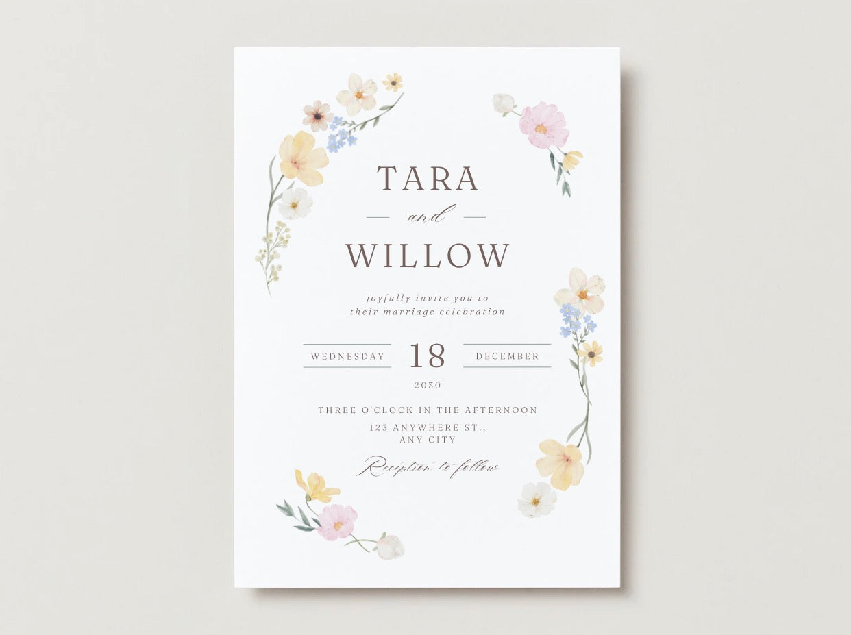 Wedding Invitation Package - Tara + Willow | Editable Wedding Templates | Engagement, Save the Date, RSVP, Menu, Timeline