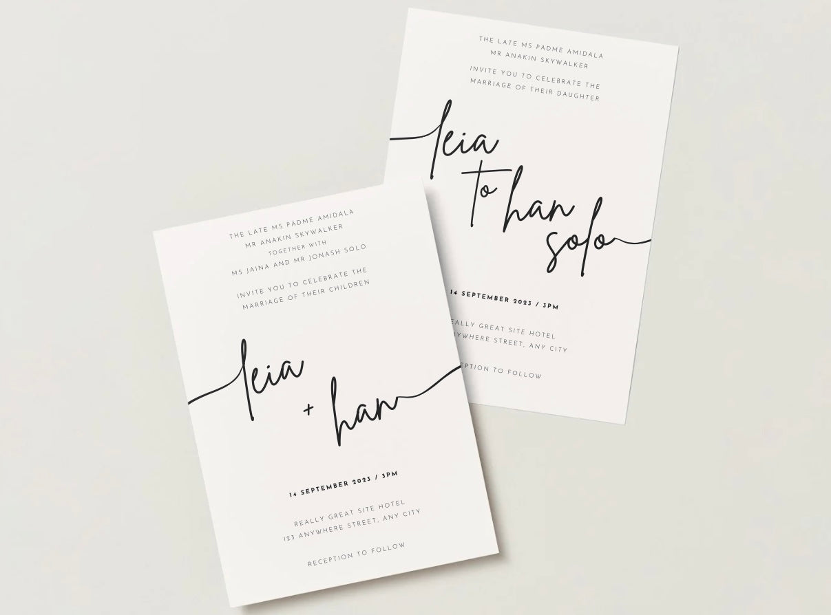 Wedding Invitation Package - Leia + Han | Editable Wedding Templates | Engagement, Save the Date, RSVP, Menu, Timeline
