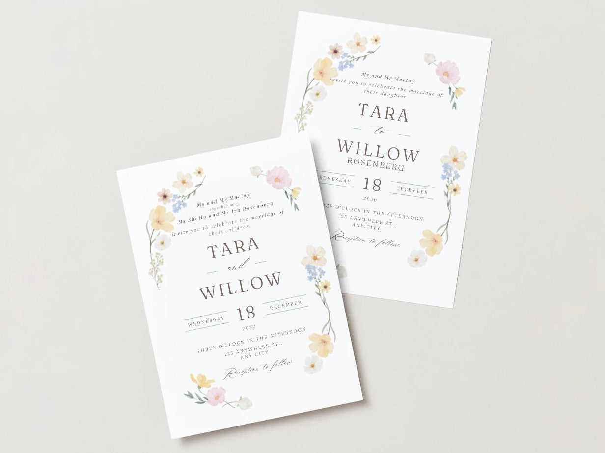 Wedding Invitation Package - Tara + Willow | Editable Wedding Templates | Engagement, Save the Date, RSVP, Menu, Timeline